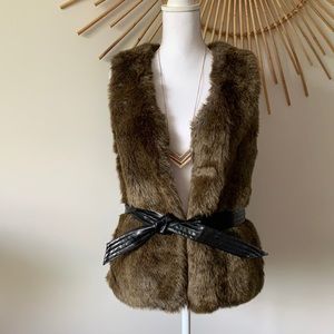 Faux Fur Brown Vest with Black Belt